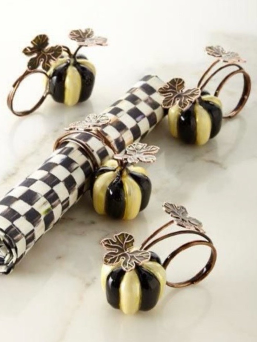Mackenzie Childs Courtly Stripe Pumpkin Napkin Rings. Retired & HTF. NEW!